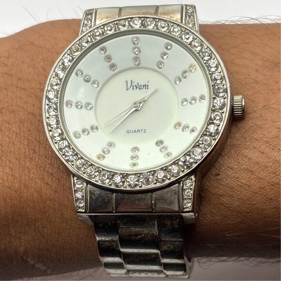 Silver Crystal Vivani Cuff Watch - Picture 2 of 3